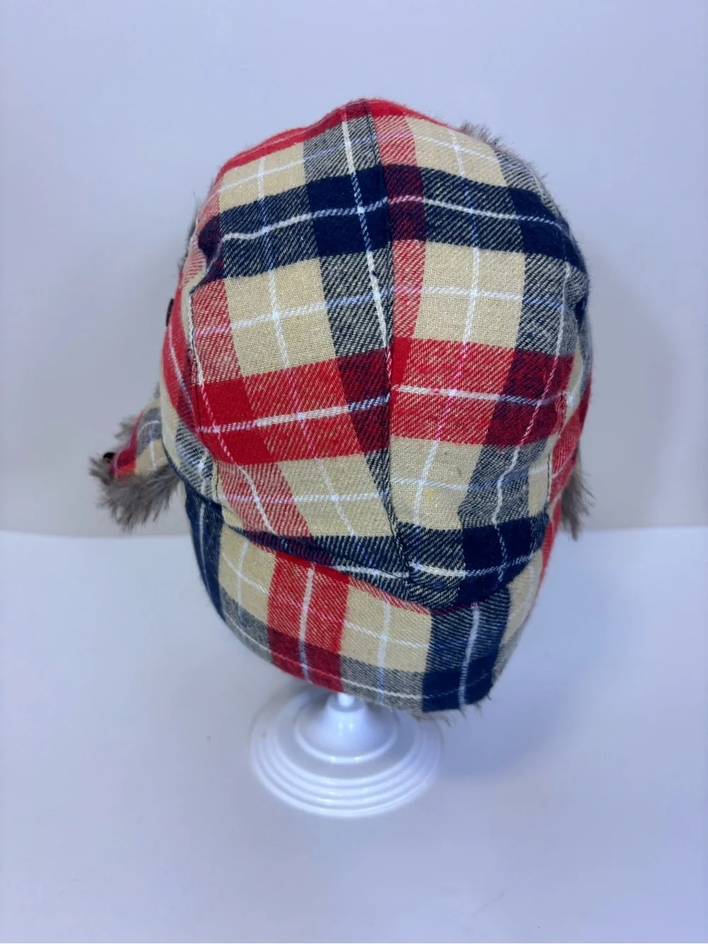 MLB Minnesota Twins Faux Fur Winter Trapper Hat in Blue with Red Plaid Unisex